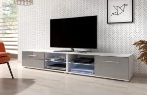 Vivaldi TV stolek Moon Double s LED osvětlením 200 cm bílý mat/šedý lesk