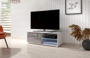 VIVALDI Televizní stolek MOON 100 cm bílý/šedý lesk s osvětlením LED