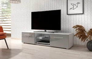 VIVALDI Televizní stolek MOON 140 2K, bílý/šedý vysoký lesk