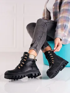 Exkluzívní dámské černé  kotníčkové boty na plochém podpatku #600483