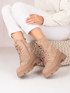 Klasické  kotníčkové boty hnědé dámské na plochém podpatku #601324