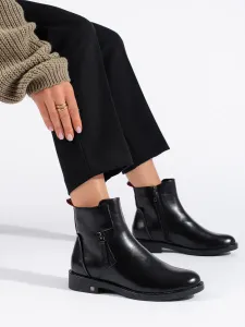 Krásné  kotníčkové boty černé dámské na plochém podpatku #5565973