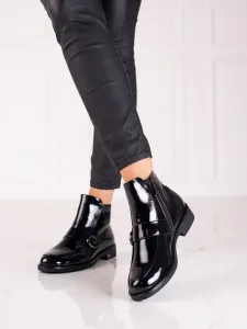 Moderní  kotníčkové boty dámské černé na plochém podpatku #600493