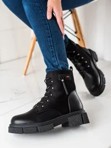 Módní dámské  kotníčkové boty černé na plochém podpatku #598000