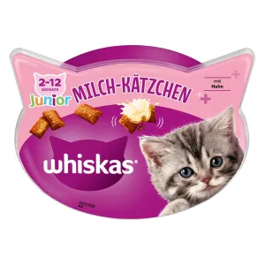 Whiskas křupavé tašticky snacky, 3 x balení - 2 + 1 zdarma!  - Mléčná svačinka pro koťata (3 x 55 g)