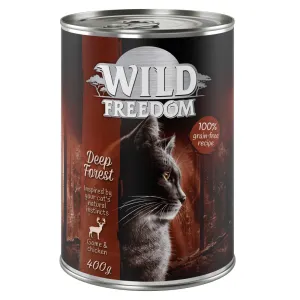 Wild Freedom 12 x 400 g + granule 400 g za skvělou cenu -  Deep Forest - zvěřina & kuře + Adult „Deep Forest“ – jelení bez obilovin