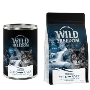 Wild Freedom 12 x 400 g + granule 400 g za skvělou cenu - Cold River Sterilised – kuře a treska + Adult 