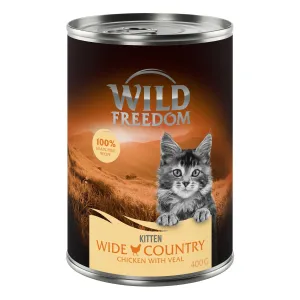 Wild Freedom 12 x 400 g + granule 400 g za skvělou cenu - Wide Country - telecí a kuřecí + Kitten