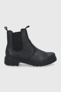 Kožené kotníkové boty Wojas dámské, černá barva, na plochém podpatku, zateplené
