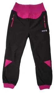 Dívčí softshellové kalhoty, zateplené - Wolf B2399, černá / fialovorůžový pas Barva: Černá, Velikost: 98