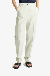 Kalhoty s příměsí lnu Wood Wood Courtney Mini Stripe Trousers 12211600-5291 PASTEL GREEN zelená barva, high waist