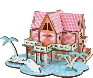 Woodcraft construction kit  Dřevěné 3D puzzle Letní dům růžovo-modré