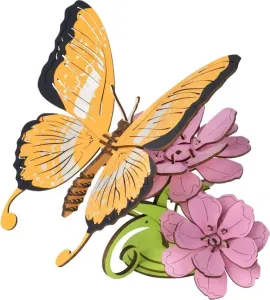 Woodcraft construction kit Dřevěné 3D puzzle Motýl na květech barevné