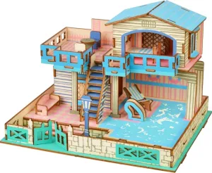 Woodcraft construction kit Dřevěné 3D puzzle Vila na ostrově Lembongon