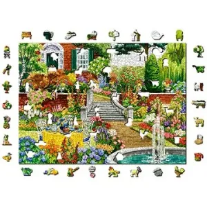 Woden City Dřevěné puzzle Zahrada o páté 2v1, 1010 dílků eko