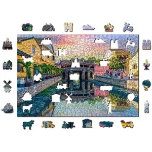 Woden City Dřevěné puzzle Japonský most ve městě Hoi An, Vietnam 2v1, 505 dílků eko