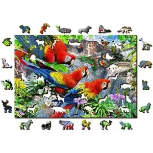Woden City Dřevěné puzzle Ostrov papoušků 2v1, 505 dílků eko