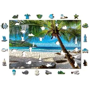 Woden City Dřevěné puzzle Pláž na Paradise Island, Karibské moře 2v1, 505 dílků eko
