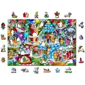 Woden City Dřevěné puzzle Vánoční sněžítka 2v1, 505 dílků eko