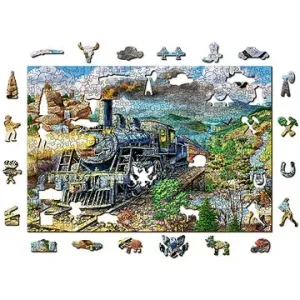 Woden City Dřevěné puzzle Železnice 2v1, 505 dílků eko