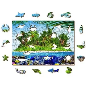 Woden City Dřevěné puzzle Exotický ostrov pokladů 2v1, 200 dílků eko