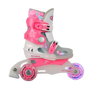 Dětské kolečkové brusle 2v1 WORKER TriGo Skate LED se sv. kolečky  růžová  XS (26-29)