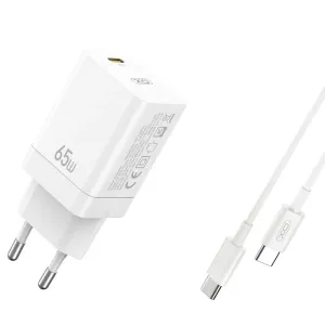 Nabíječka XO CE10 USB-C QC 4.0 PD 3.0 65W 20V/3,25A MacBook, Laptop + C to C kabel bílá