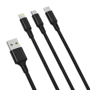 Kabel XO 3v1 USB-C / Lightning / Micro 2,4A 1,2 m (černý)