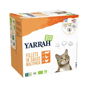 Mix Yarrah Bio filety v omáčce 8 x 85 g - mix: bio kuřecí, bio krůtí, bio hovězí