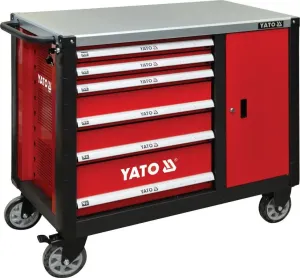 YATO Skříňka dílenská pojízdná 6 zásuvek +zavírací skříň červená