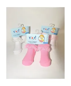 YO! SKFA Baby 0-9 volánek Ponožky, 6-9 měsíců, bílá