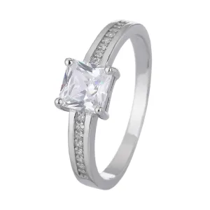 Stříbrný prsten SOLITÉR bílý hranatý Velikost prstenu: 56