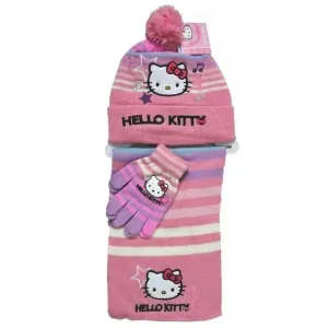 Sada kulich, šála a rukavice s kočičkou Hello Kitty - 2 barvy Barva: světle růžová, obvod 54 cm