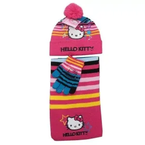 Sada kulich, šála a rukavice s kočičkou Hello Kitty - 2 barvy Barva: tmavě růžová, obvod 54 cm