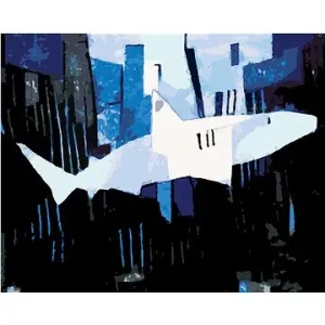 Abstraktní žralok v kubismu, 40×50 cm, bez rámu a bez vypnutí plátna