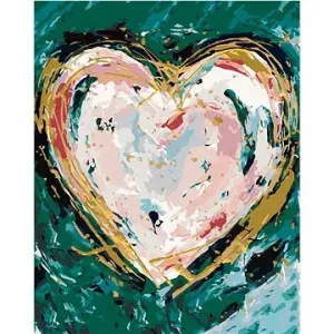 Barevné srdce na zeleném pozadí (Haley Bush), 40×50 cm, vypnuté plátno na rám