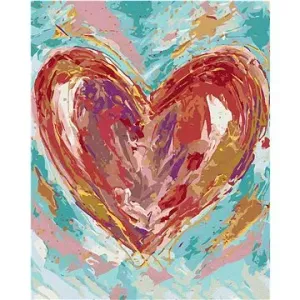 Červené srdce na zeleném pozadí II (Haley Bush), 40×50 cm, vypnuté plátno na rám