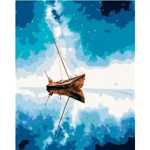Loď a modré vesmírna obloha, 80×100 cm, vypnuté plátno na rám
