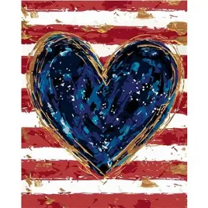 Modré srdce s červenými pruhy (Haley Bush), 40×50 cm, vypnuté plátno na rám