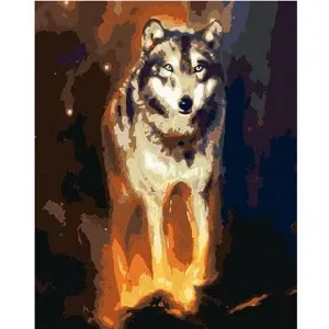 Zářící vlk ve vesmíru, 80×100 cm, vypnuté plátno na rám