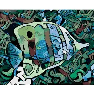 Zelená abstraktní ryba, 40×50 cm, vypnuté plátno na rám