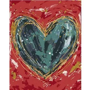 Zelené srdce na červeném pozadí II (Haley Bush), 40×50 cm, bez rámu a bez vypnutí plátna