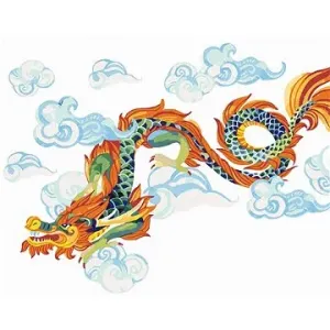 Čínský drak v oblacích, 40×50 cm, bez rámu a bez vypnutí plátna