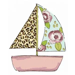 Loď s leopardí a květinovou plachtou (Haley Bush), 80×100 cm, bez rámu a bez vypnutí plátna