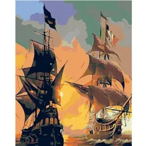 Malování podle čísel - Lodě na moři a západ slunce