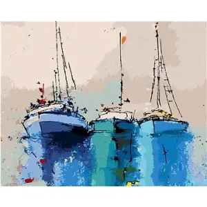 Modré jachty, 80×100 cm, vypnuté plátno na rám