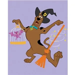 Halloweenský Scooby s koštětem (Scooby Doo), 40×50 cm, bez rámu a bez vypnutí plátna