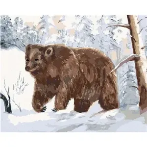 Medvěd v zasneženém lese, 40×50 cm, bez rámu a bez vypnutí plátna
