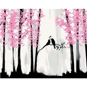 Ptačí romantika v lese, 40×50 cm, bez rámu a bez vypnutí plátna