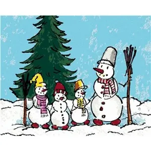 Rodinka sněhuláku v lese, 40×50 cm, bez rámu a bez vypnutí plátna